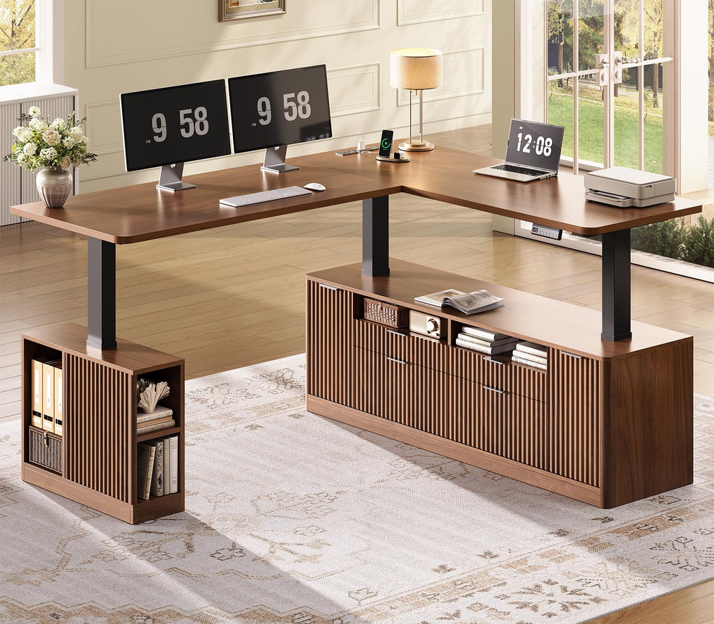 L Shaped Electric Standing Desk with 4 Drawers Q464