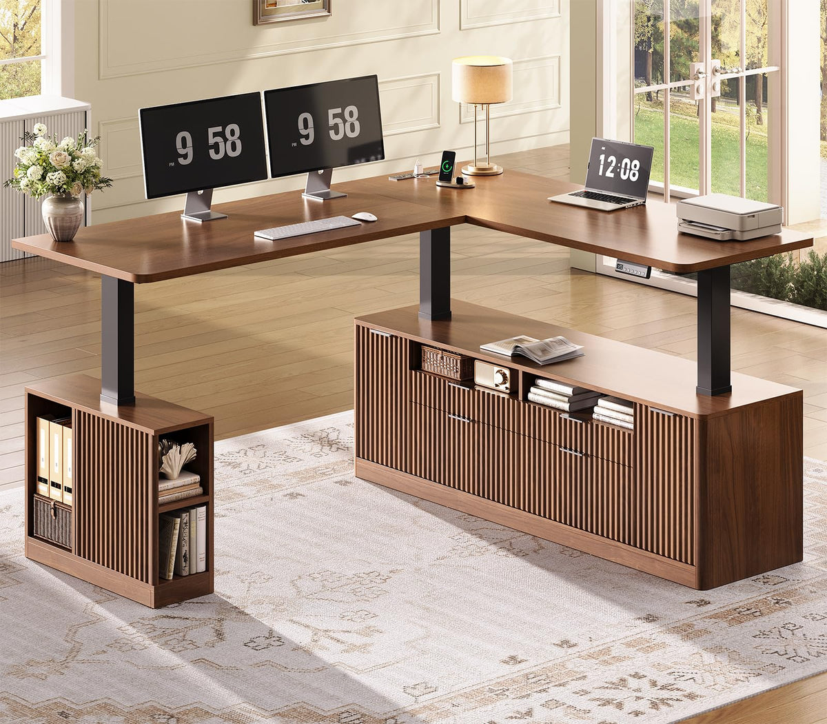 L Shaped Electric Standing Desk with 4 Drawers Q464