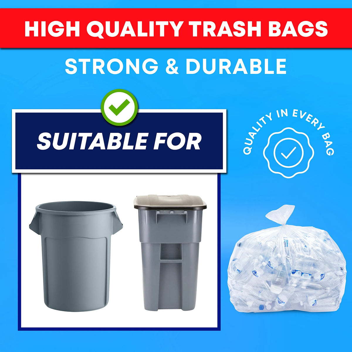 60 Gallon Heavy Duty Clear Trash Bags 150 Count A323