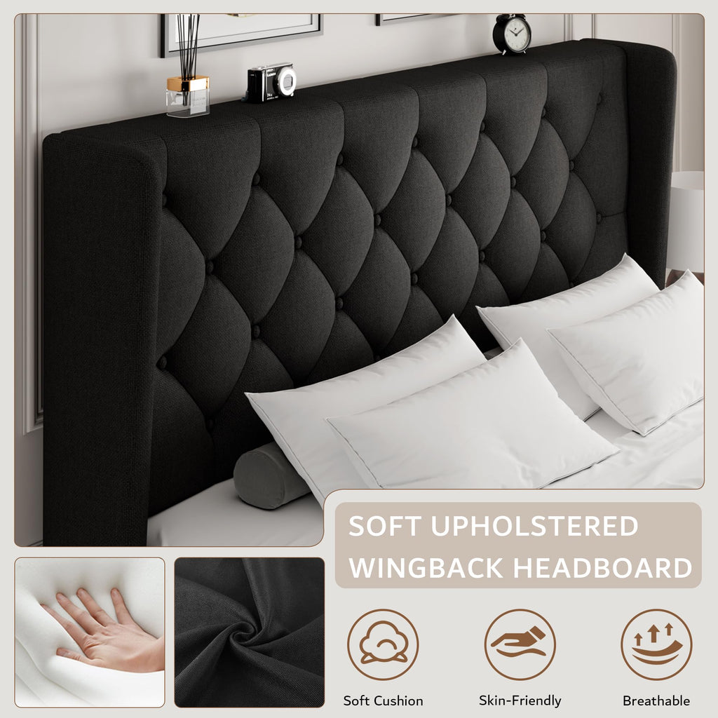 Queen Size Upholstered Platform Bed Frame with Tufted Headboard L517868