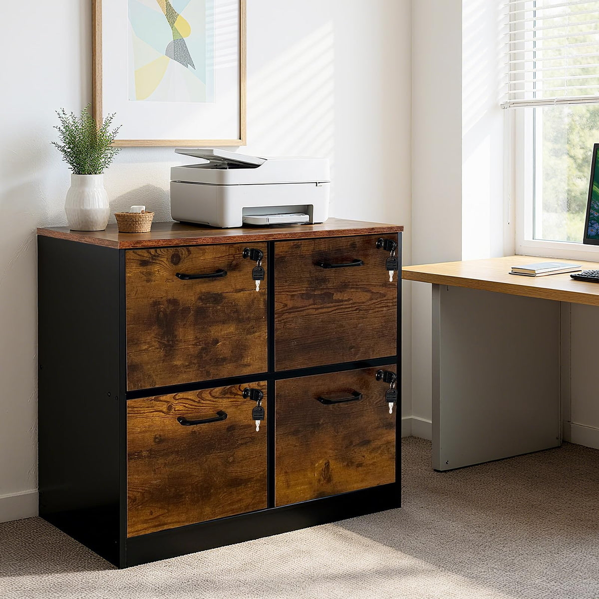 4 Drawer Wood File Cabinet with Lock K3285