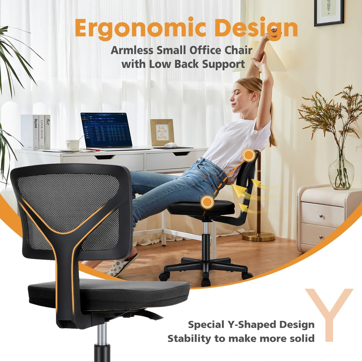 Armless Mesh Office Chair with Lumbar Support I34667