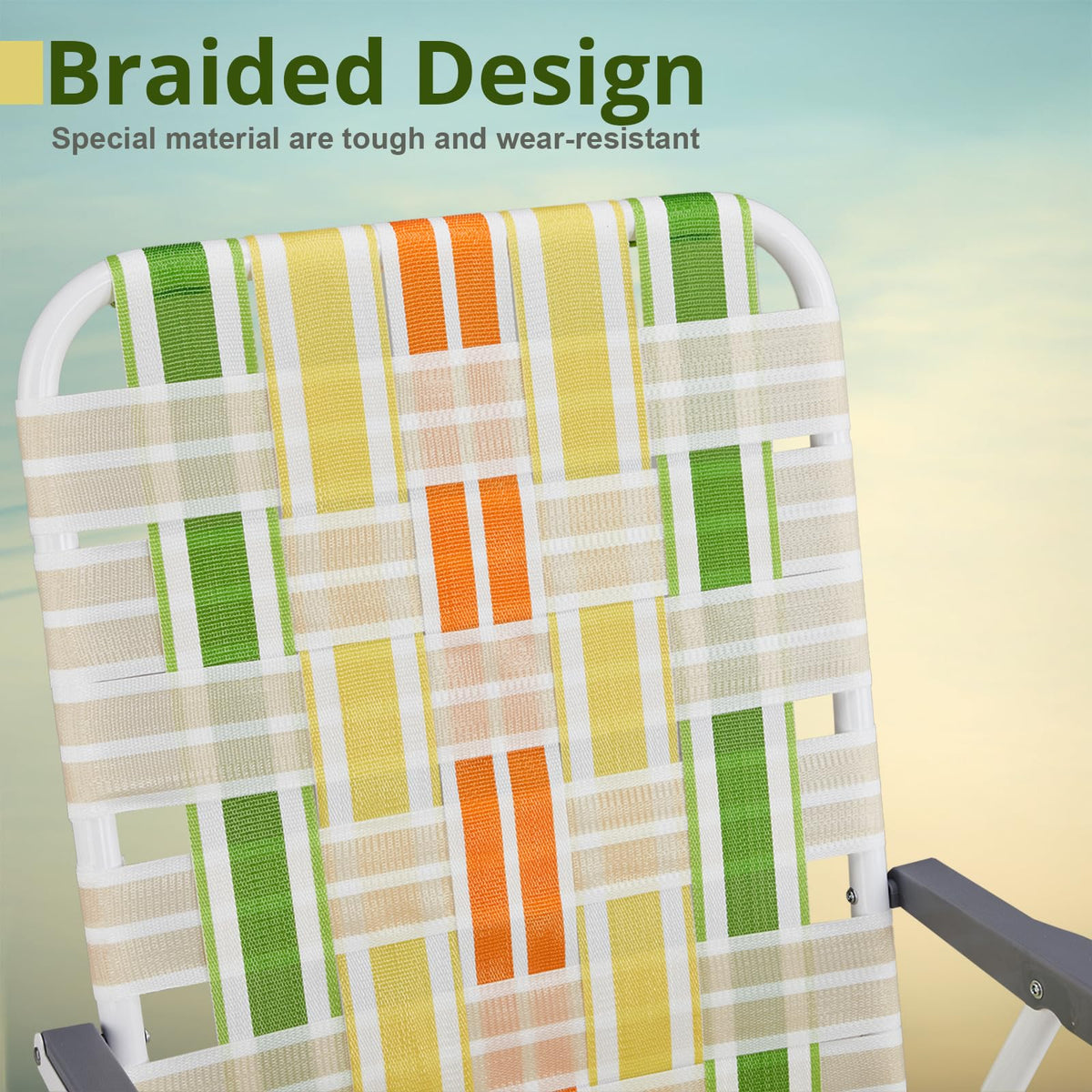 Set of 2 Webbed Folding Beach Chairs Yellow & Green P88566