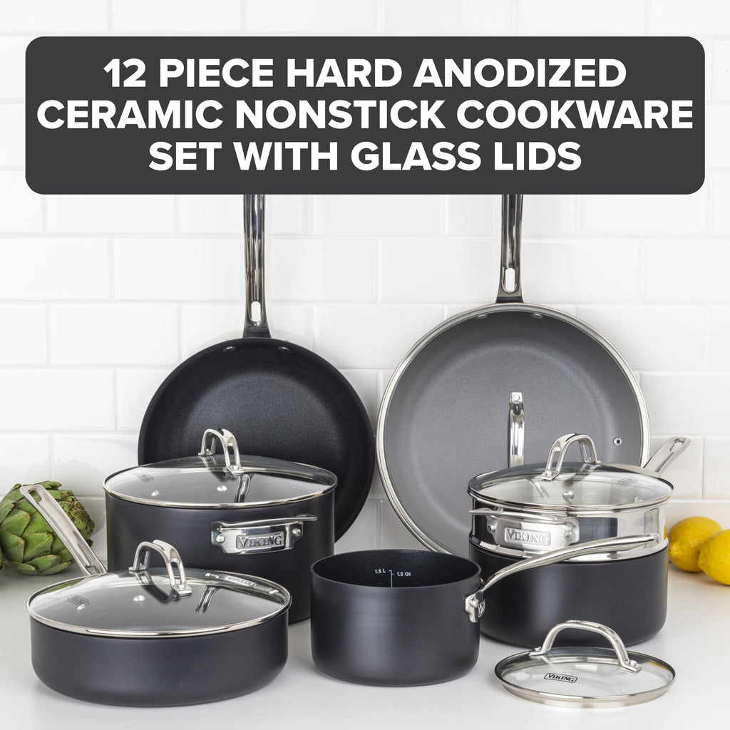 12 Piece Hard Anodized Ceramic Nonstick Cookware Set L811