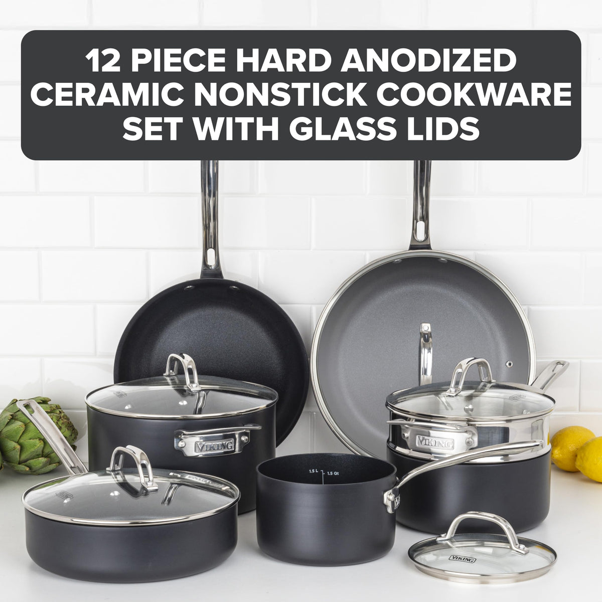12 Piece Hard Anodized Ceramic Nonstick Cookware Set L811