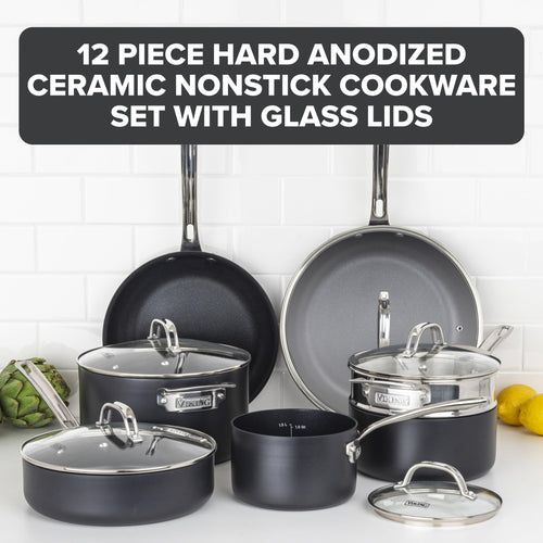 12 Piece Hard Anodized Ceramic Nonstick Cookware Set L811