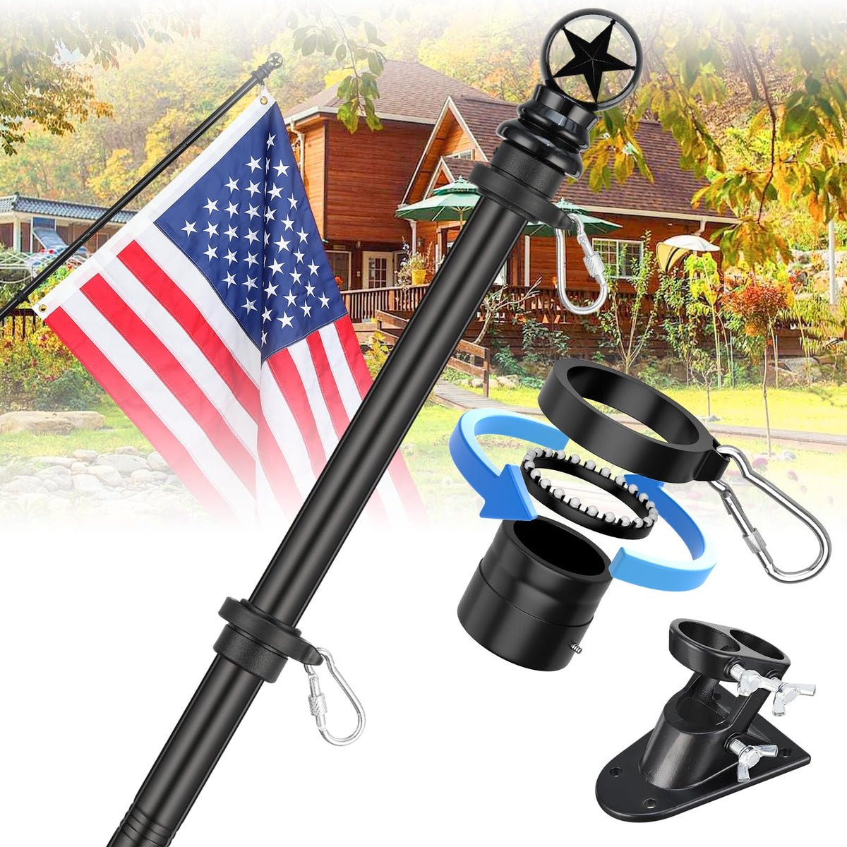 5ft Tangle-Free Stainless Steel Flag Pole Kit J19629