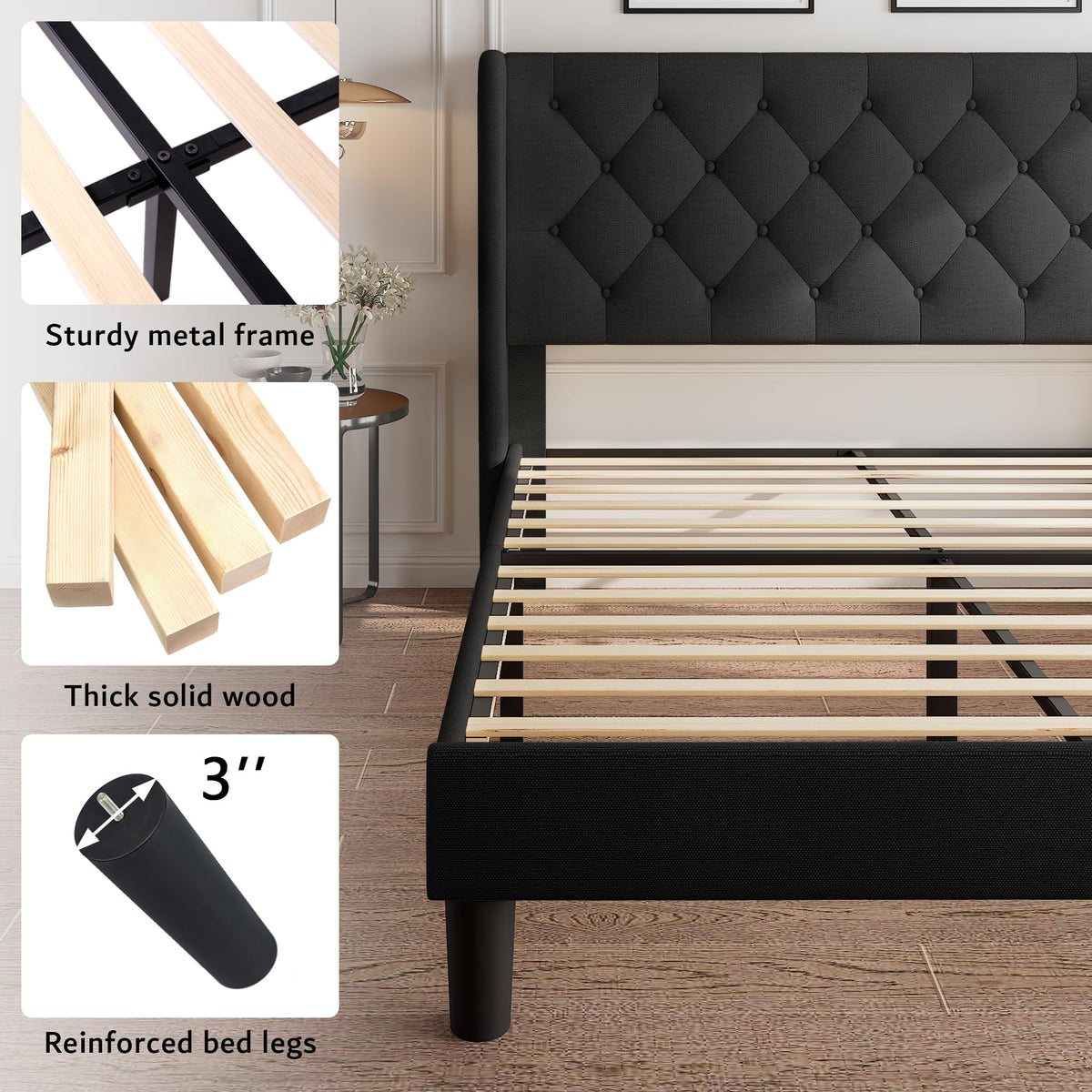 Queen Size Upholstered Platform Bed Frame with Tufted Headboard L517868