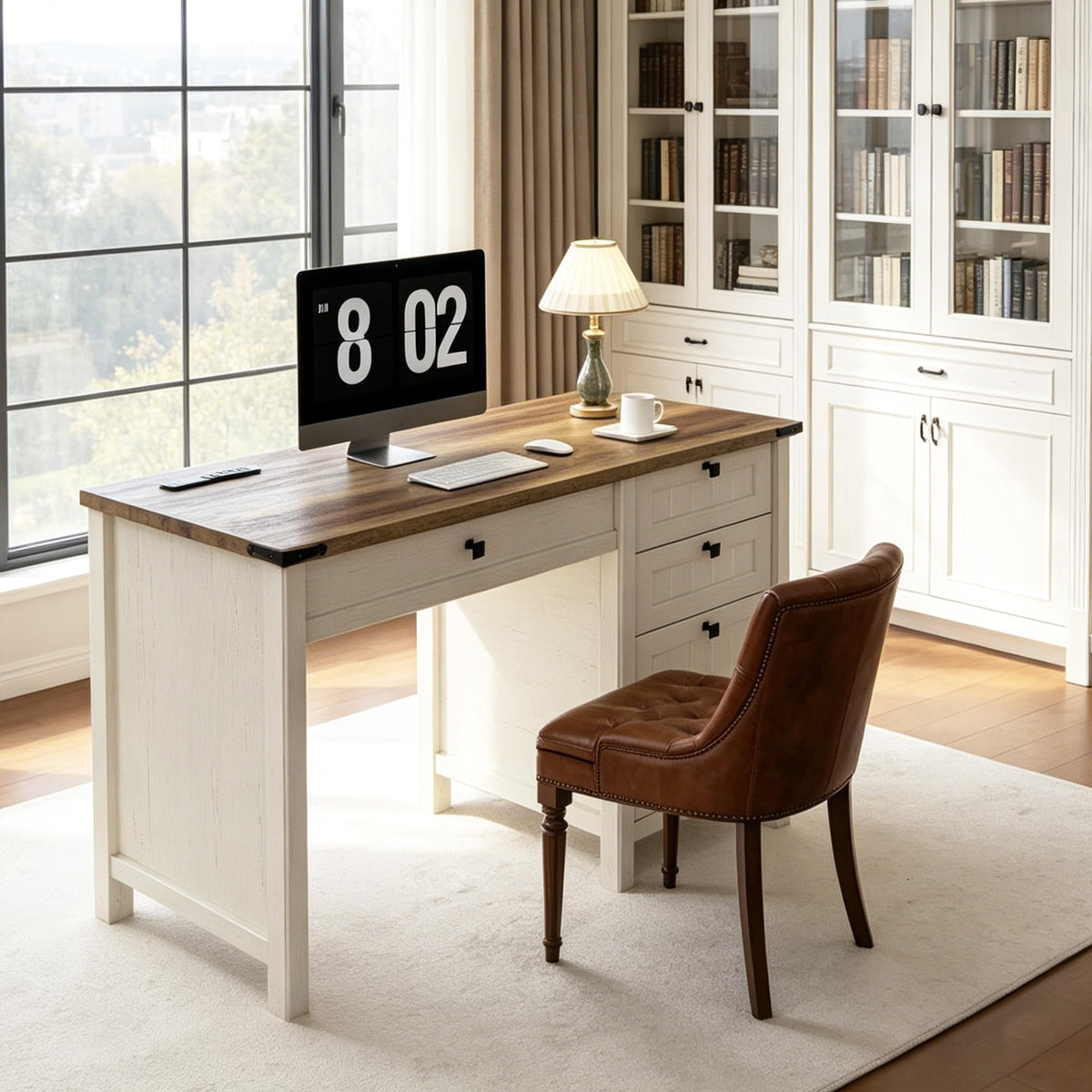 White Desk with Outlets & File Drawer C42962