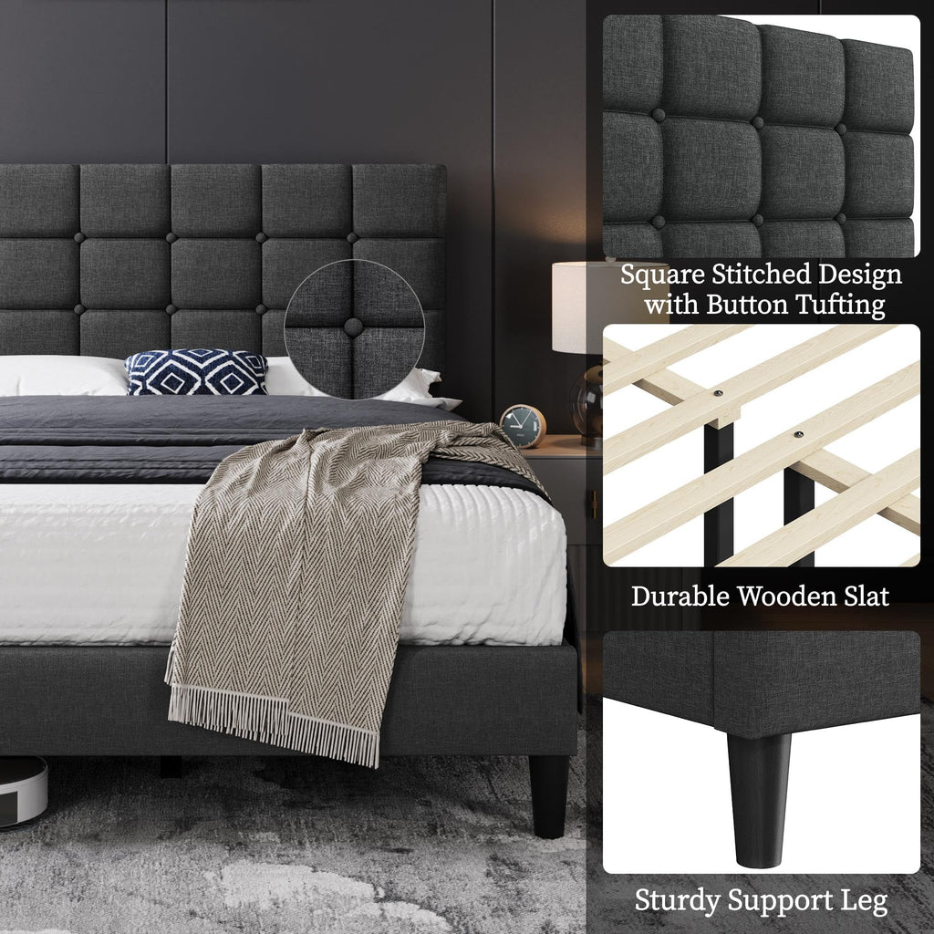 Full Size Upholstered Tufted Bed Frame with Headboard A8529