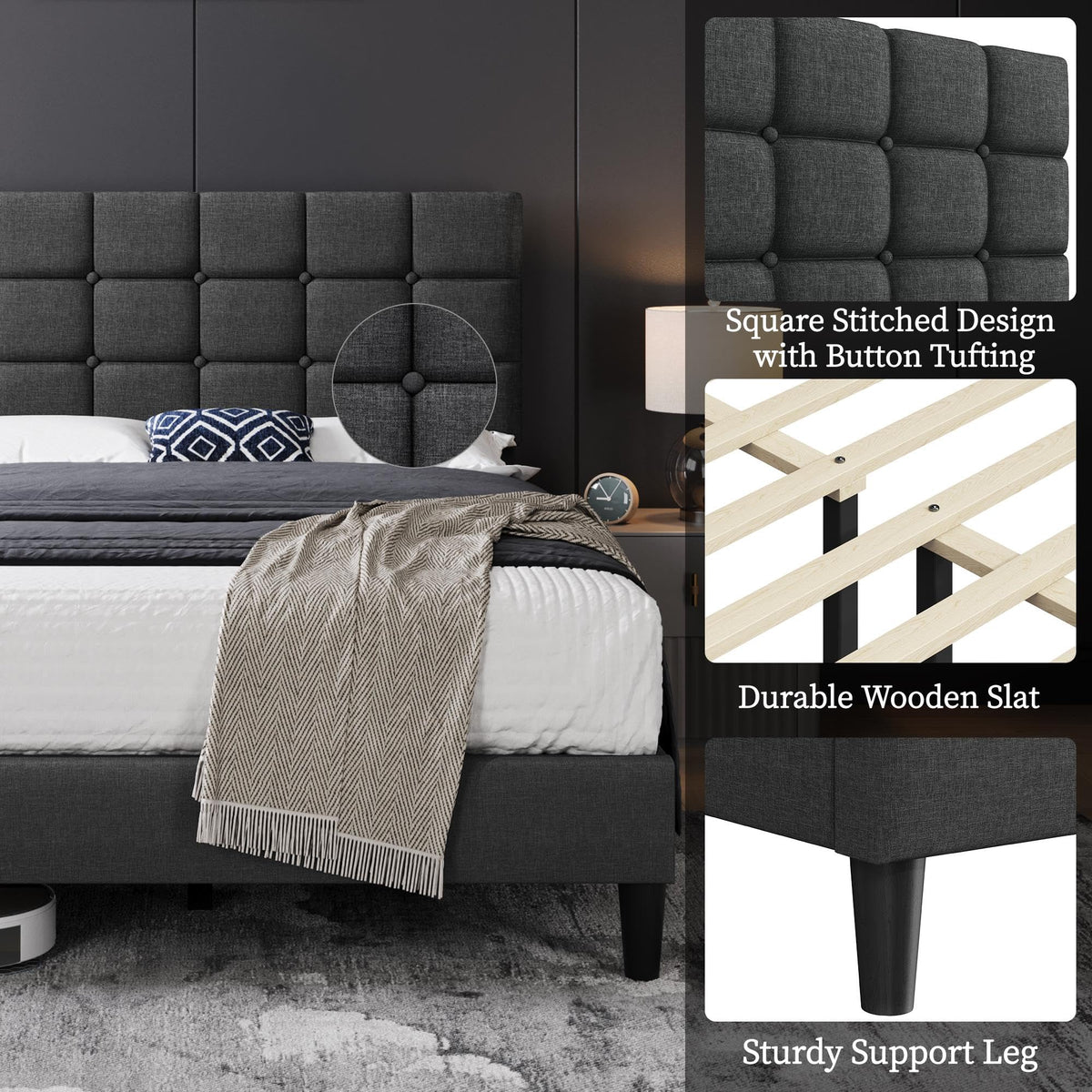 Full Size Upholstered Tufted Bed Frame with Headboard A8529