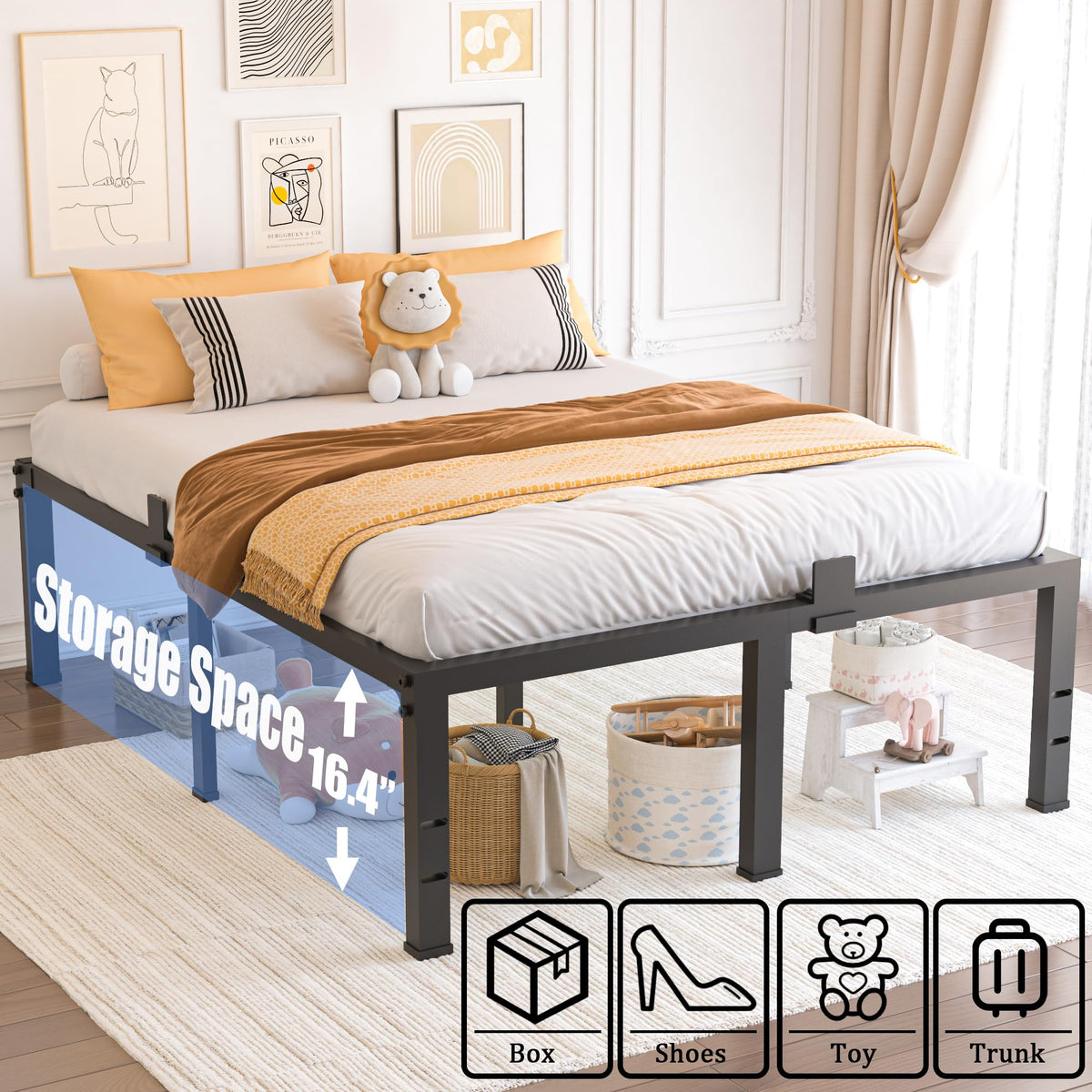 Queen Size 18 inch Heavy Duty Metal Platform Bed Frame R1900