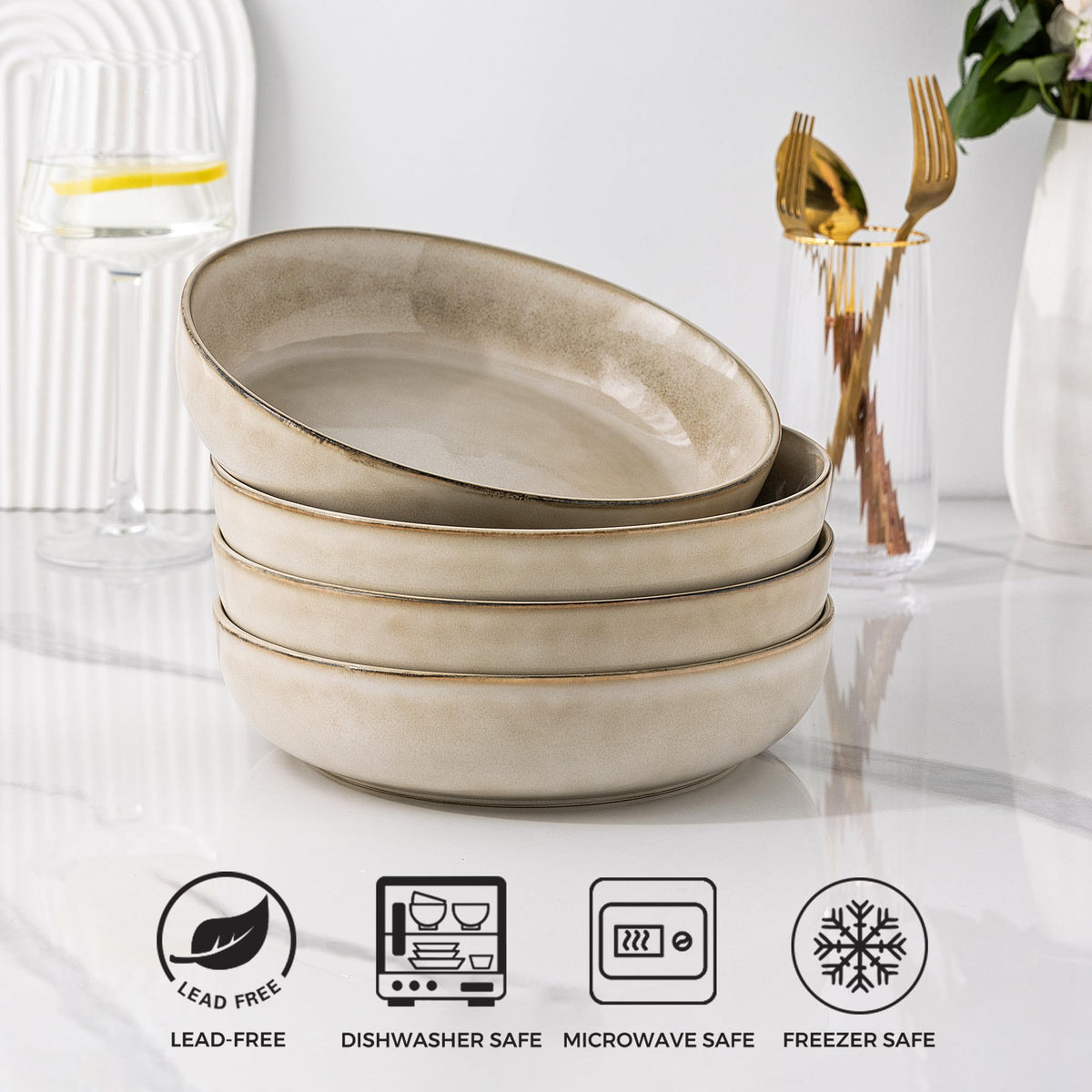 8.75'' 38oz Ceramic Pasta Bowls Set of 4 I245