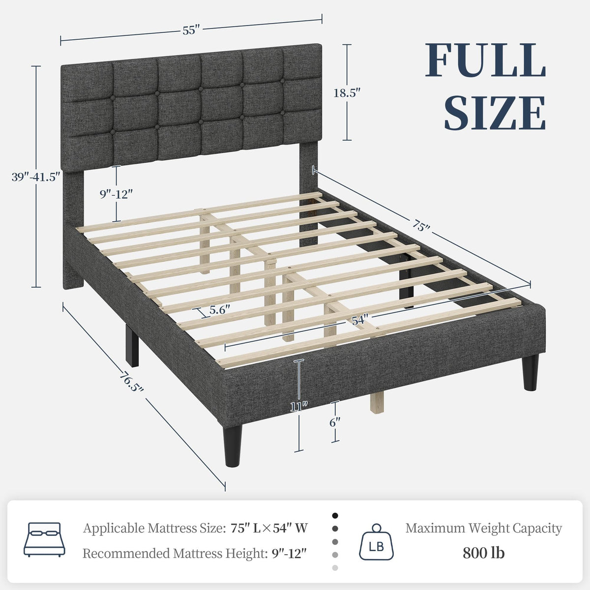 Full Size Upholstered Tufted Bed Frame with Headboard A8529