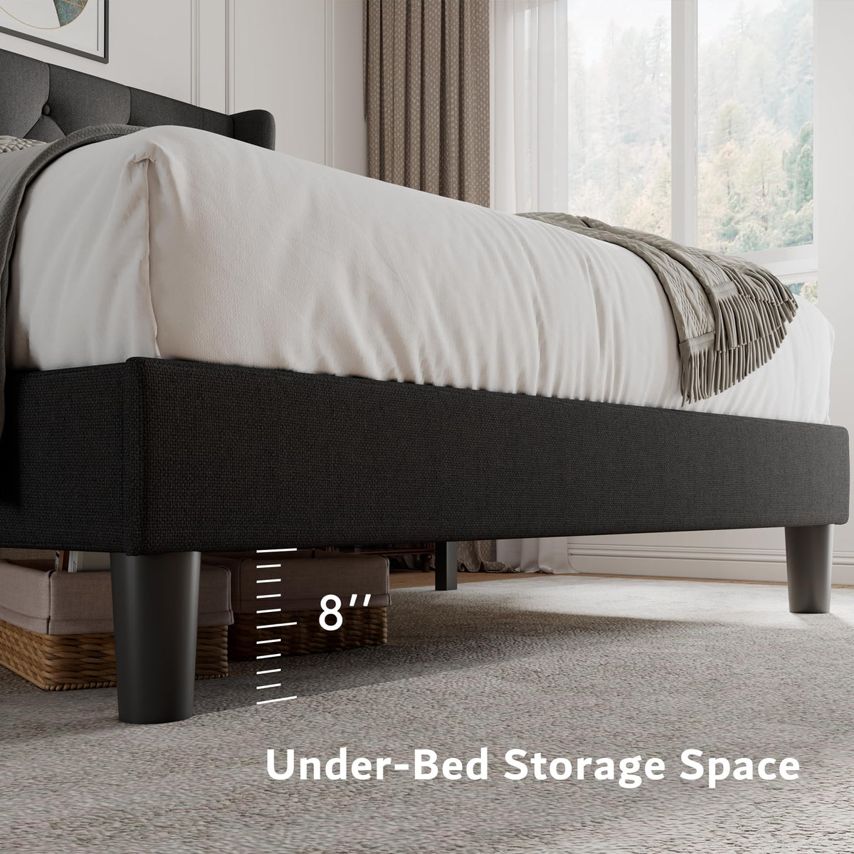 Queen Size Upholstered Platform Bed Frame with Tufted Headboard L517868
