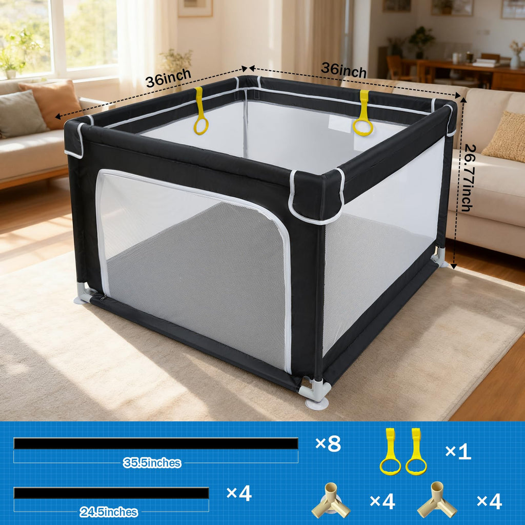 Baby Playpen with Mesh and Anti-Slip Base D545