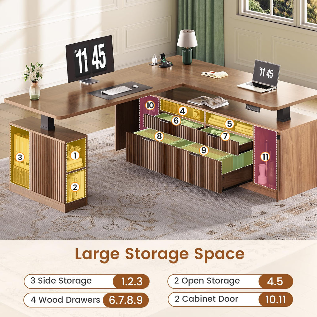 L Shaped Electric Standing Desk with 4 Drawers Q464
