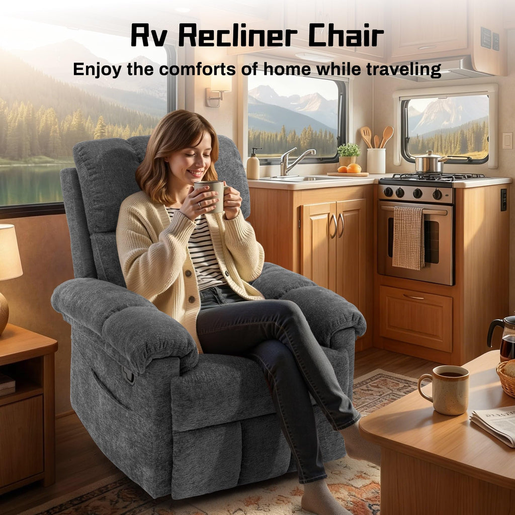 Grey Chenille Swivel Rocker Recliner Chair H455230