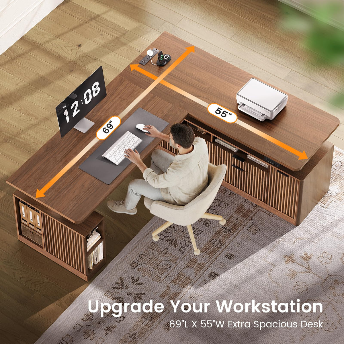 L Shaped Electric Standing Desk with 4 Drawers Q464