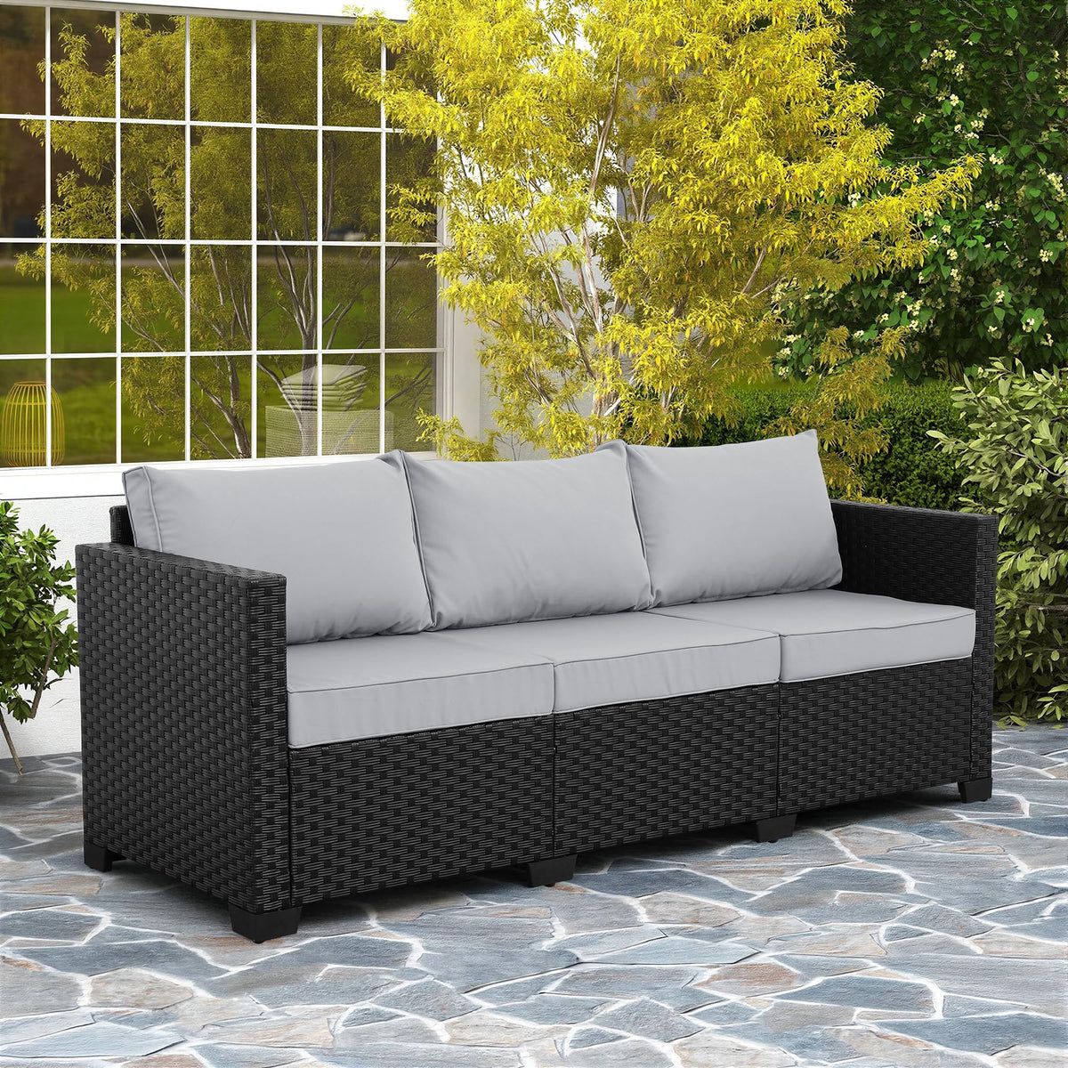 Light Grey 3-seat Outdoor Sofa with Waterproof Cover R2463