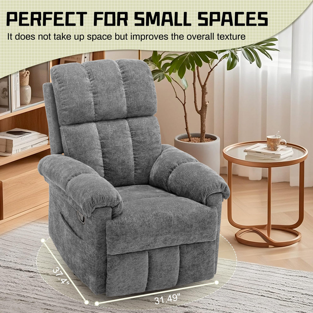 Grey Chenille Swivel Rocker Recliner Chair H455230