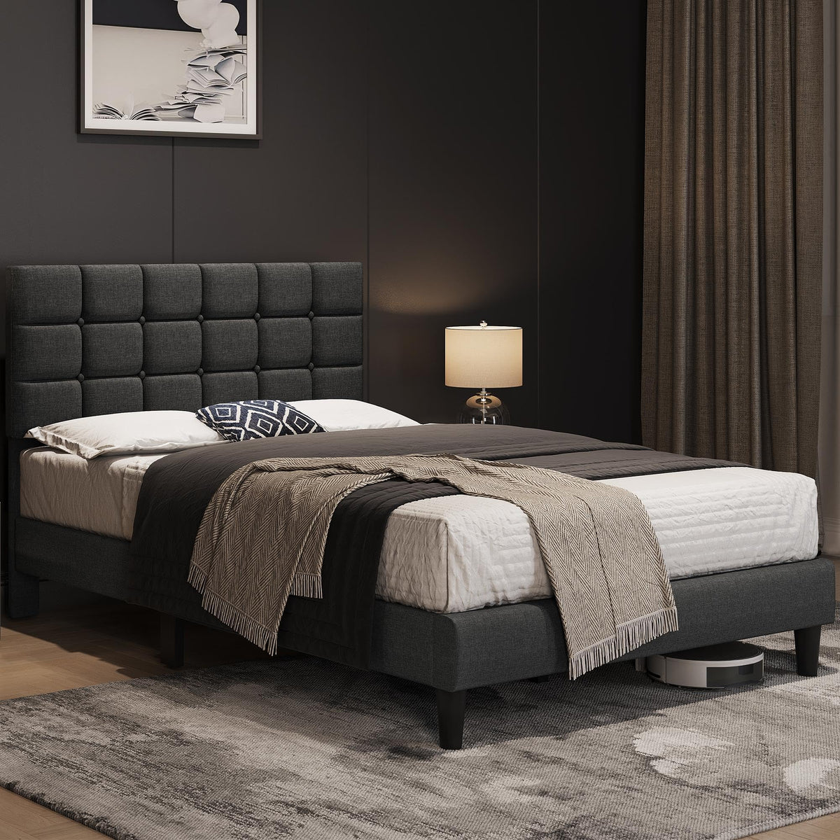 Full Size Upholstered Tufted Bed Frame with Headboard A8529