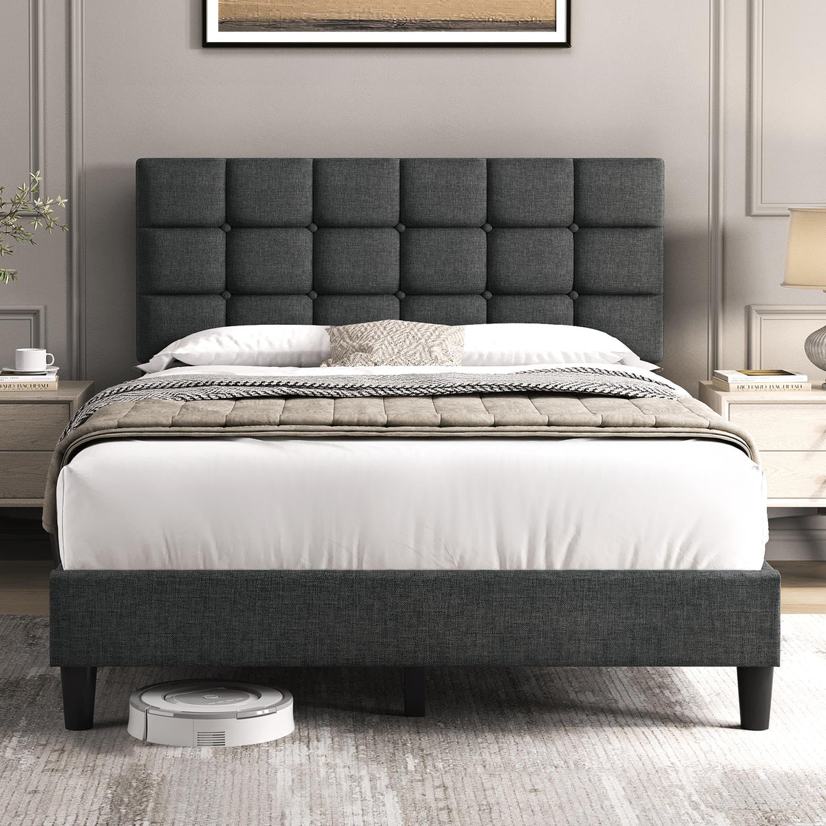 Full Size Upholstered Tufted Bed Frame with Headboard A8529