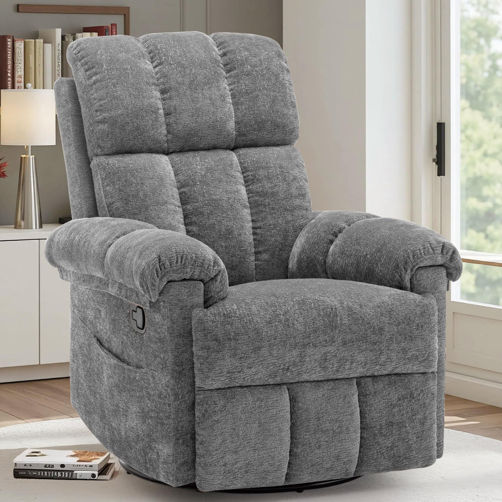 Grey Chenille Swivel Rocker Recliner Chair H455230