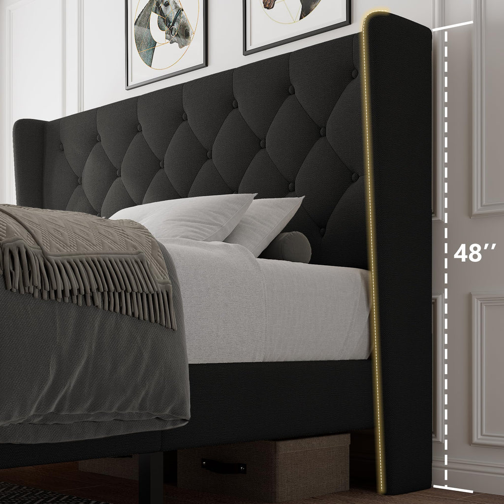 Queen Size Upholstered Platform Bed Frame with Tufted Headboard L517868