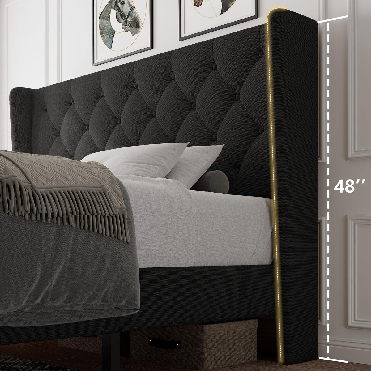 Queen Size Upholstered Platform Bed Frame with Tufted Headboard L517868