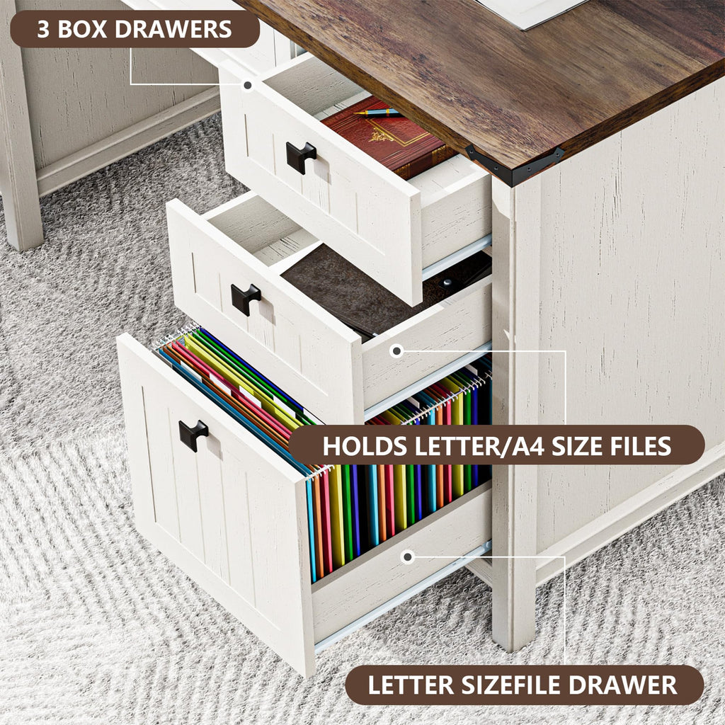 White Desk with Outlets & File Drawer C42962
